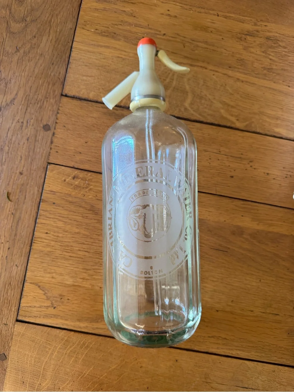 Vintage Cambrian Mineral Water Glass Seltzer Bottle from Bolton England